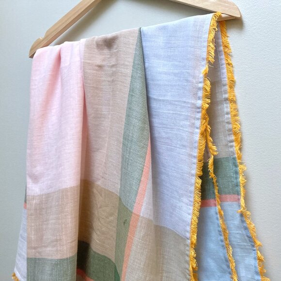 NWT Ann Taylor Colourblock Cotton Scarf - Blue/Green/Pink/Orange/Tan - Picture 3 of 10